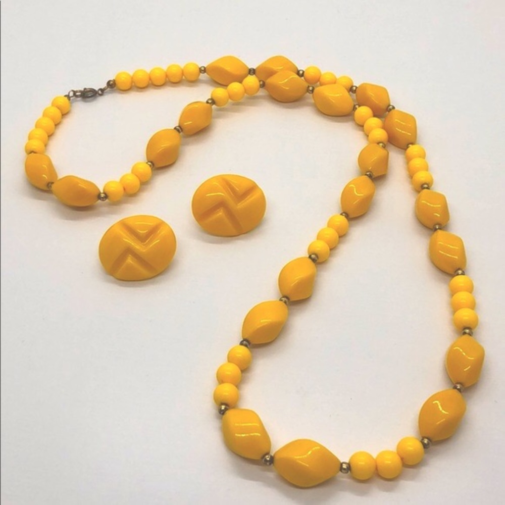 Yellow Necklace & Earring Set - 1980’s/90’s